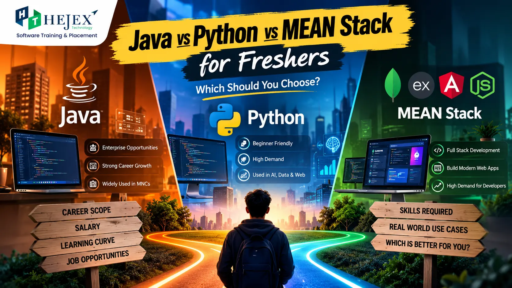 Java vs Python vs MEAN Stack comparison for freshers