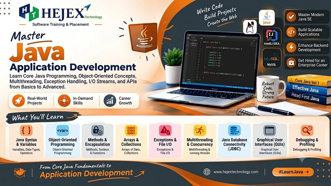 Java Tutorial from Basics to Advanced covering Java fundamentals, OOP, collections, exceptions and file handling